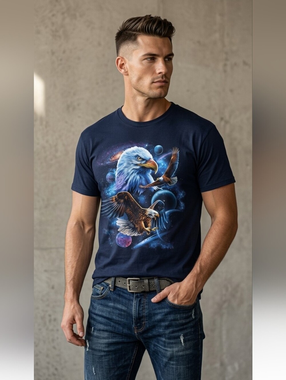 ODM It's About the Art Men's Navy Blue Short Sleeve Eagle Graphic Tee Size 3XL